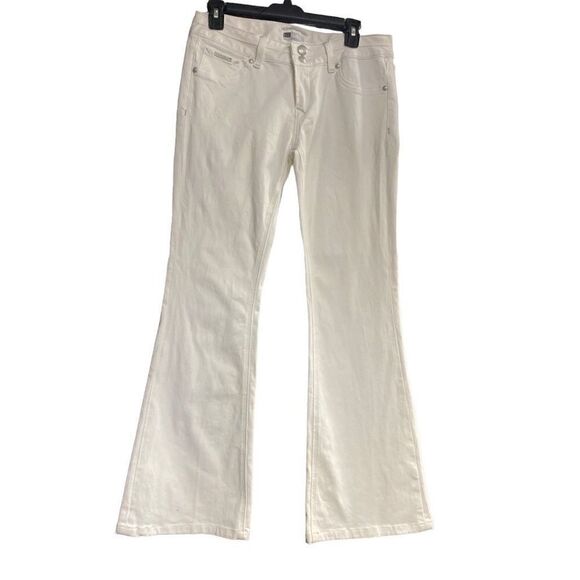 Rerock For Express Women's White Low-Rise Stretch Embellished Flare Jeans Size 8 - Picture 1 of 12